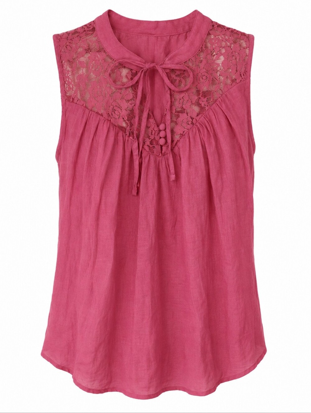 Cruel Denim Raspberry Pink Lace Yoke Sleeveless Boho Peasant Top SZ: LARGE